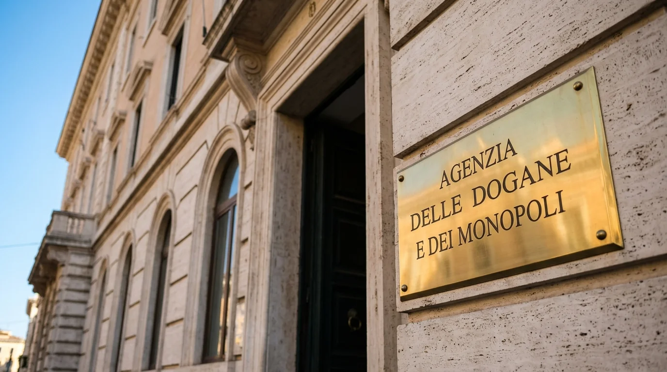 Targa istituzionale dell'Agenzia delle Dogane e dei Monopoli a Roma, autorità di regolazione del gioco a distanza in Italia