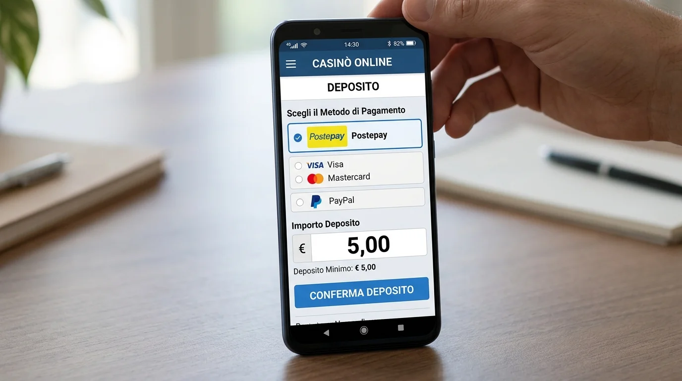 Schermata di deposito da 5 euro via Postepay su un cassiere ADM italiano