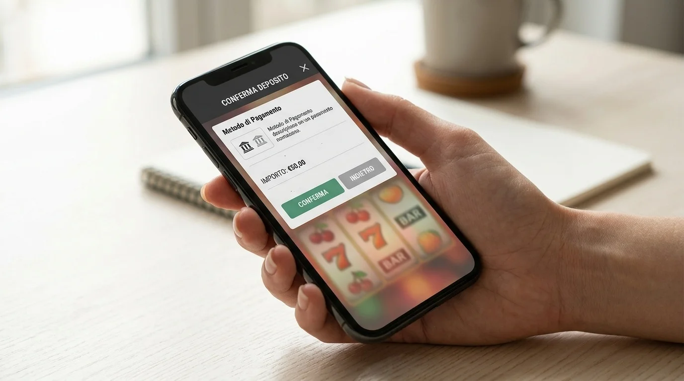 Smartphone con schermata di conferma deposito su cassiere online casinò italiano