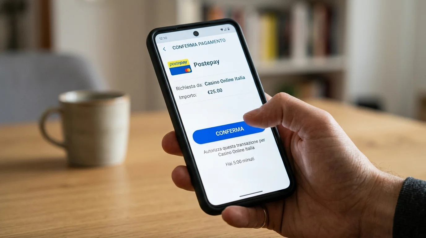 Smartphone con app Postepay aperta sulla schermata di conferma di un deposito ADM