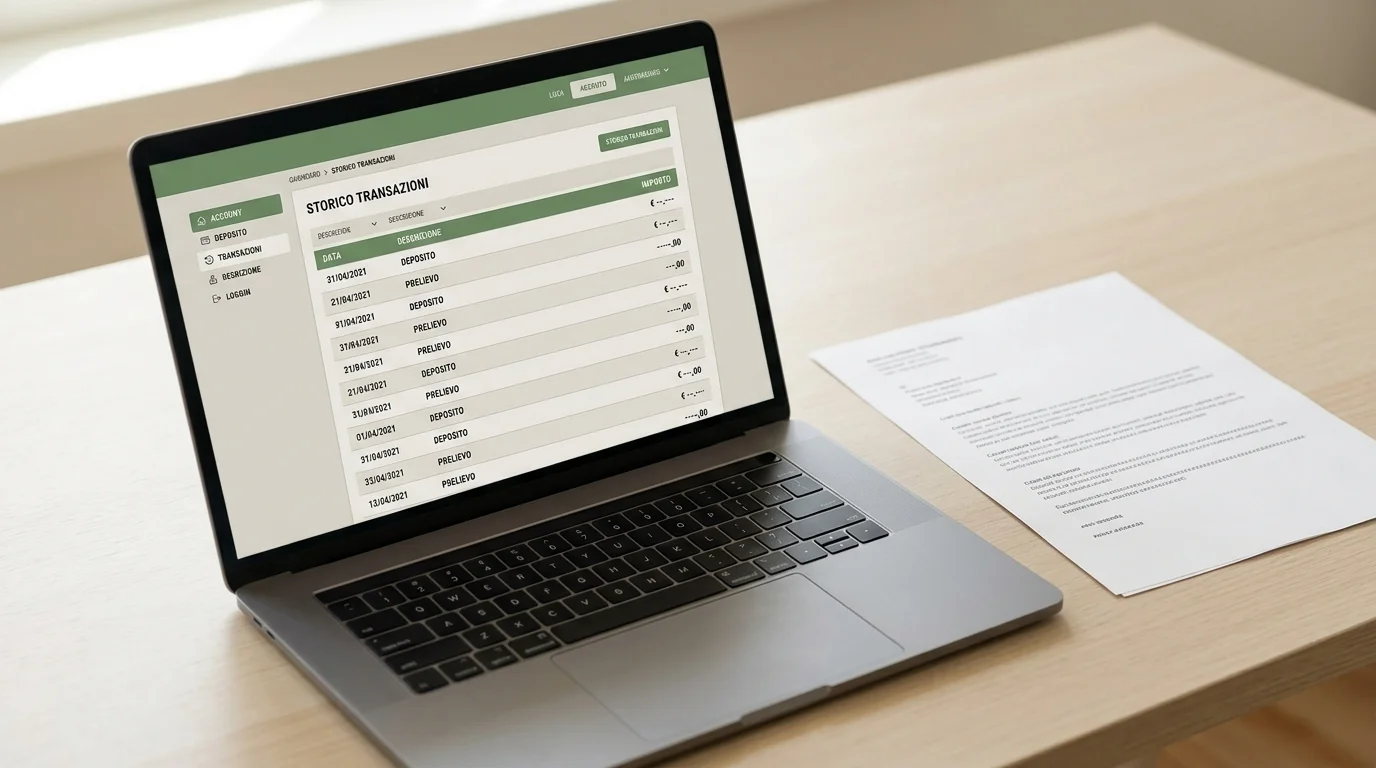 Laptop con cruscotto conto di gioco e documento cartaceo neutro sulla scrivania